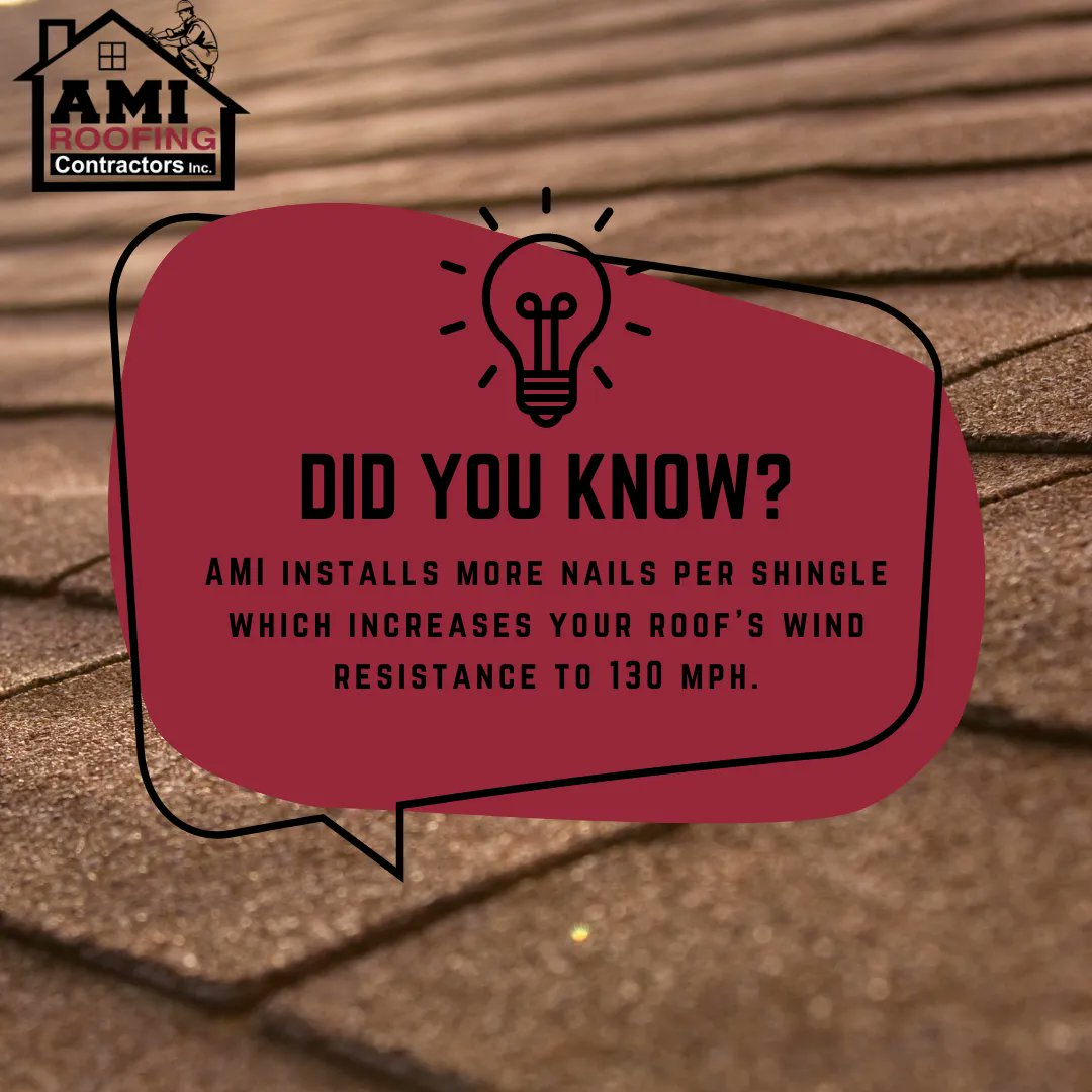 AMIRoofs's tweet photo. Did you know? AMI installs more nails per shingle which increases your roof's wind resistance to 130 mph.
.
.
.
#roof #newroof #roofrepair #roofreplacement #home #homerepairs #homeimprovement #btown #bloomingotn #bloomingtonindiana #roofingpros #roofingexperts https://t.co/PbcgxJEm2W