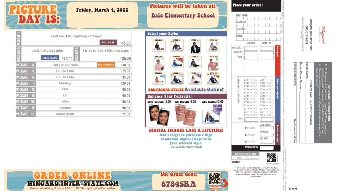 🌸 Spring Pictures will be held at Bale Elementary this Friday, March 4, 2022. 🌸