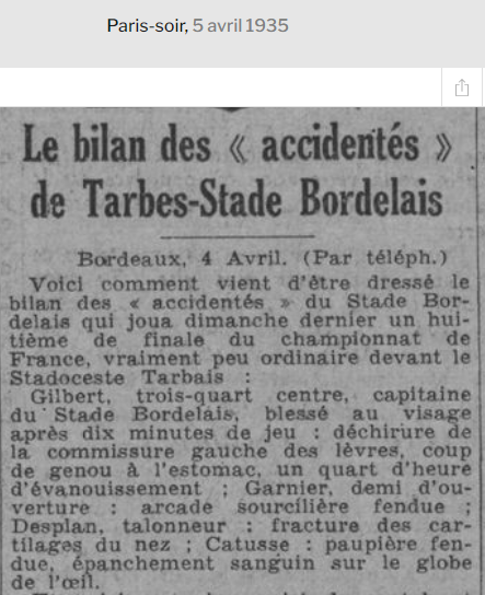 Finales_Rugby's tweet photo. "Le rugby c'était mieux avant"
SBUC-TARBES. Avril 1935.
Sanctions lourdes à TARBES pour 3 joueurs. 1 joueur radié, 2 joueurs suspendus respectivement 1 an et 6 mois. https://t.co/WyM8ItvDL4