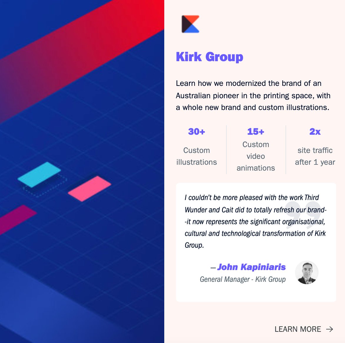 thirdwunder's tweet image. Client spotlight: ​Kirk was looking to revamp the UX and design of their website to better position themselves as a key market player in their space.  

For a closer look at the completed project, visit our website.