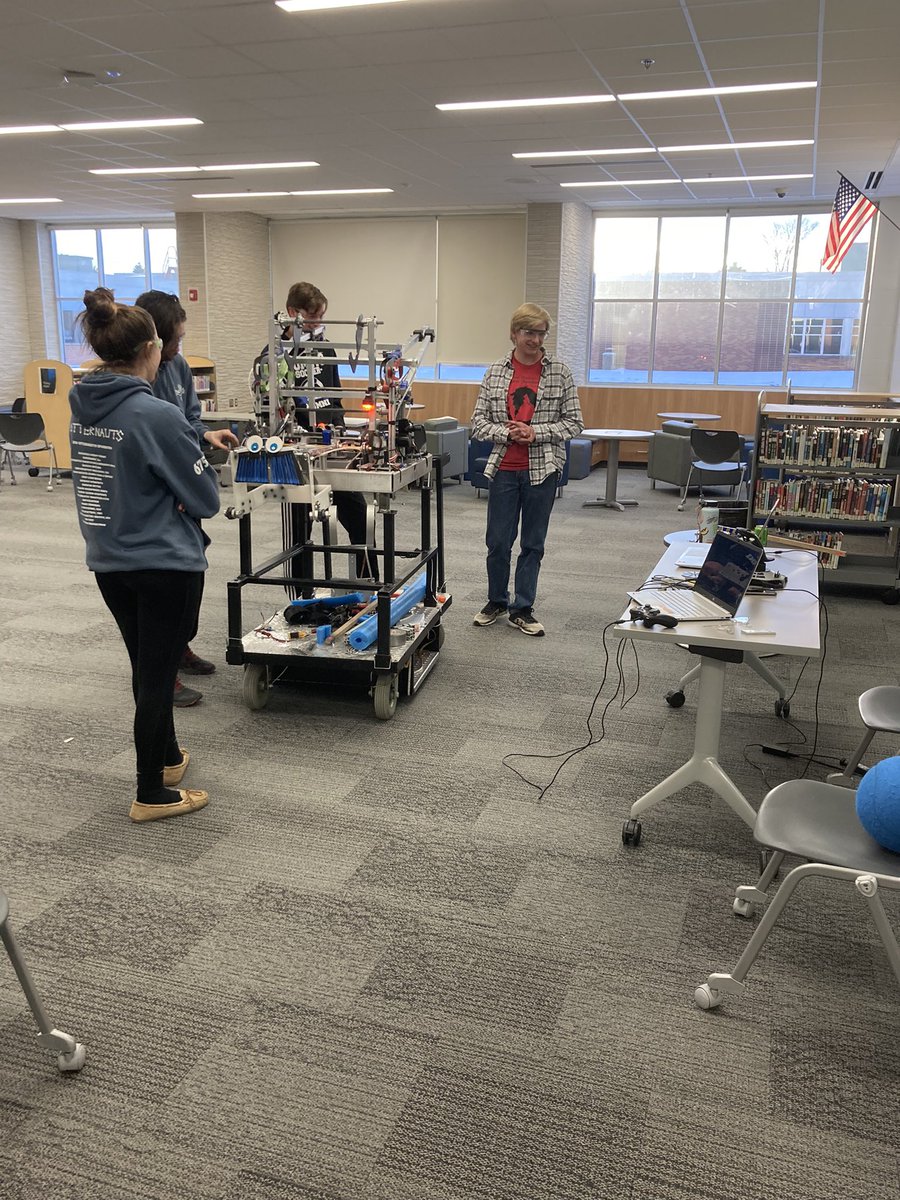 KMRobotics's tweet photo. Yesterday we had a interview from first about how our team works together and the ways we problem solve. With questions ranging from why we choose what we did and how we got to the point we were at.#FirstRobotics #rapidreact #otternauts https://t.co/qekbnOsHDf