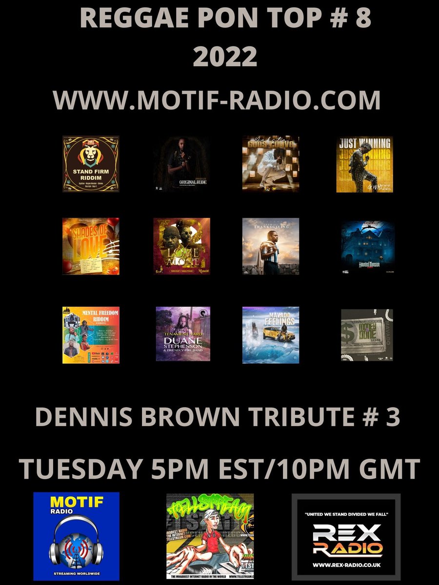 rexradio1's tweet photo. https://t.co/0uz9uNBhb1
Don't forget tonight it is the new Reggae Pon Top Show #8 2022. Be sure to tune in 5pm Est/ 10pm UK time.
#reggaepontop #faddamedina #medinainternational #music #reggae #london #usa #global #rexradio https://t.co/jRcmDYHUJ5