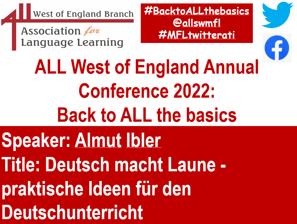 We're really excited to welcome Almut Ibler to deliver our Target language workshop ALL in German with practical fun ideas for your Klassenzimmer! 🤩
#mfltwitterati @liamprinter <a href="/SueCave4/">Physical French Phonics</a> <a href="/joedale/">Joe Dale</a> <a href="/MadameWhite2017/">@MadameWhite2017</a> <a href="/katielockett/">Katie Lockett - @katielockett.bsky.social</a> <a href="/CristaHazell/">Crista</a> <a href="/tomweidner1/">Thomas Weidner</a> <a href="/n_maguire1/">Nicola Maguire</a> <a href="/valleseco/">Clare Seccombe</a>
