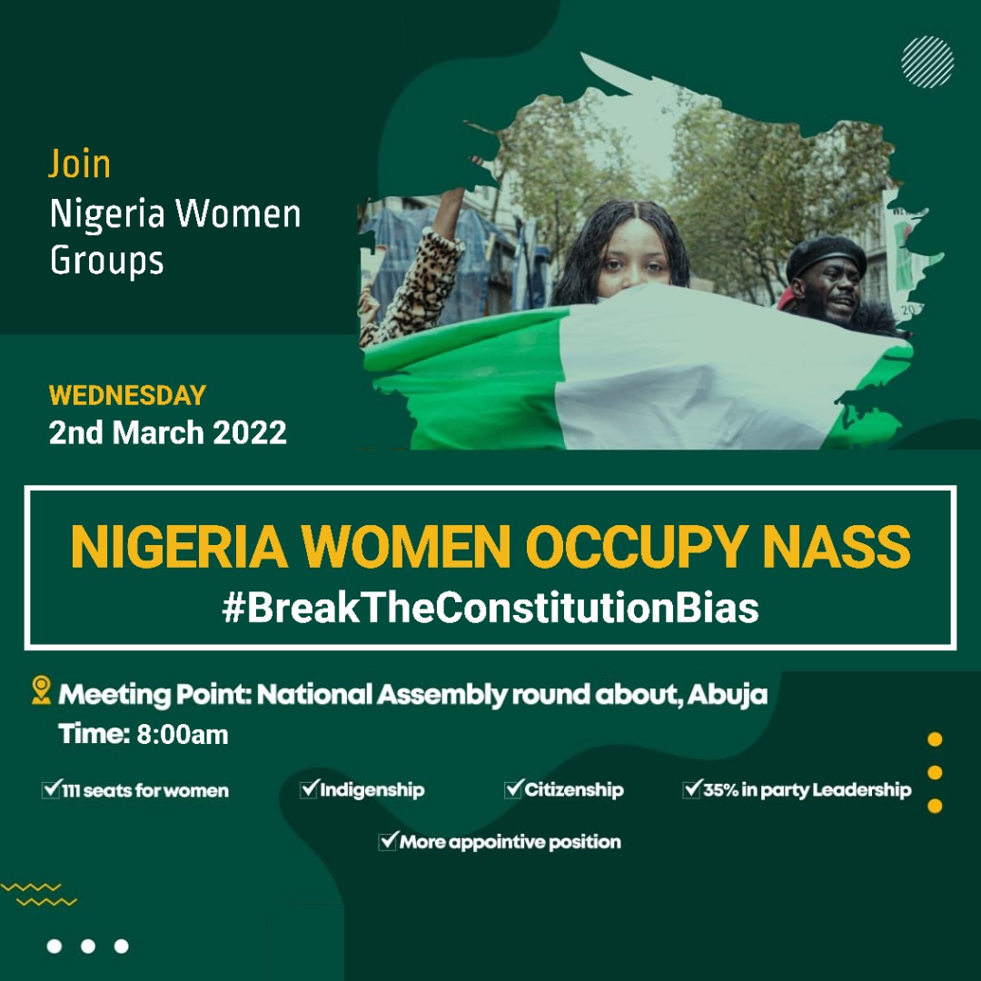For the women that have gone before me, for my mother, my sisters, friends...For the next generation, for Nigeria, I will be joining this protest at the National Assembly. If you are in Abuja please join us! #BreakTheConstitutionBias #NigerianWomenOccupyNASS