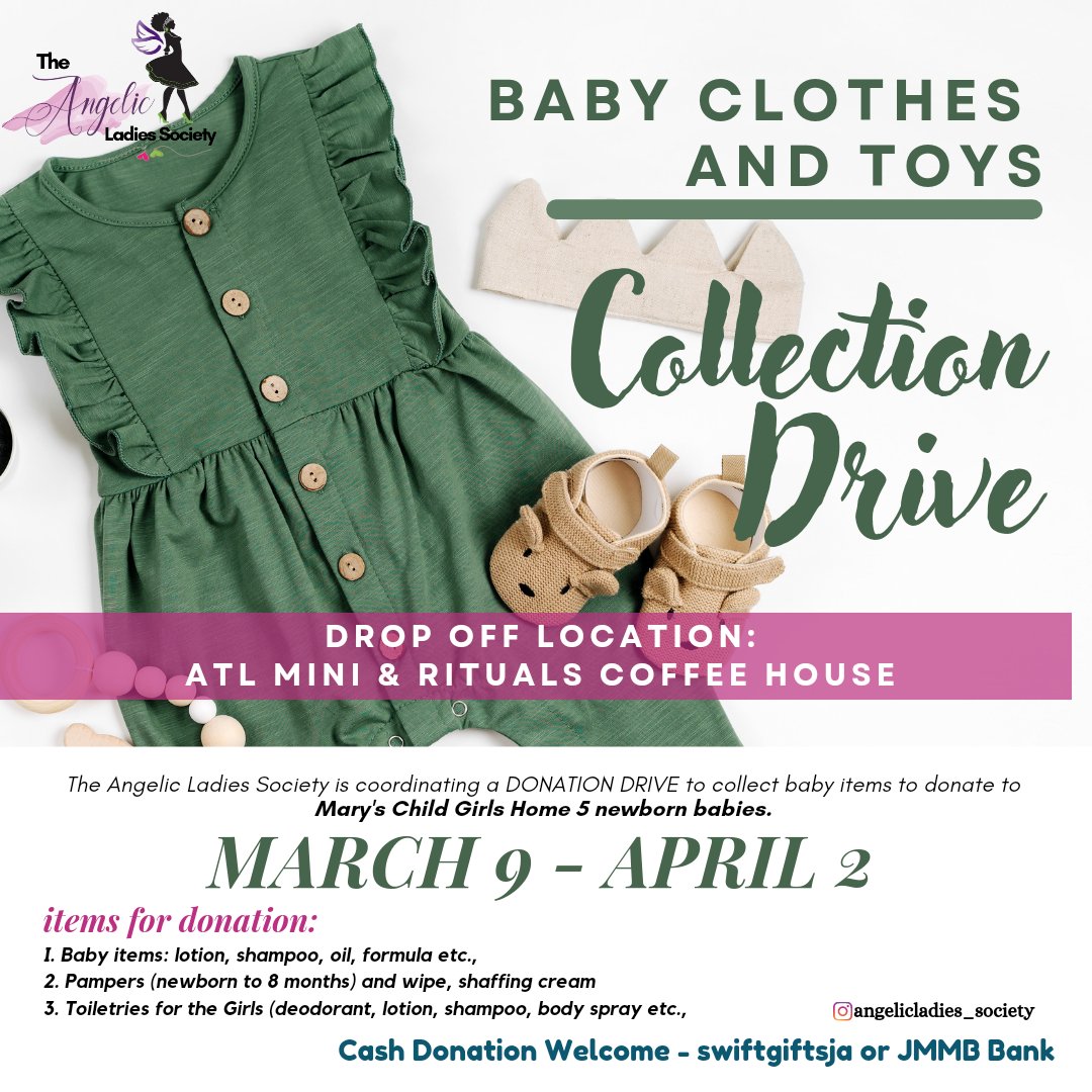 AngelicLadies08's tweet photo. You are welcome to leave your donations towards a worthwhile  cause either at the Rituals Coffee House or Mini Jamaica (adjacent to the AC Hotel). We welcome Baby items and supplies and toiletries for our girls.. THANKS IN ADVANCE. https://t.co/NFe2xrULN7