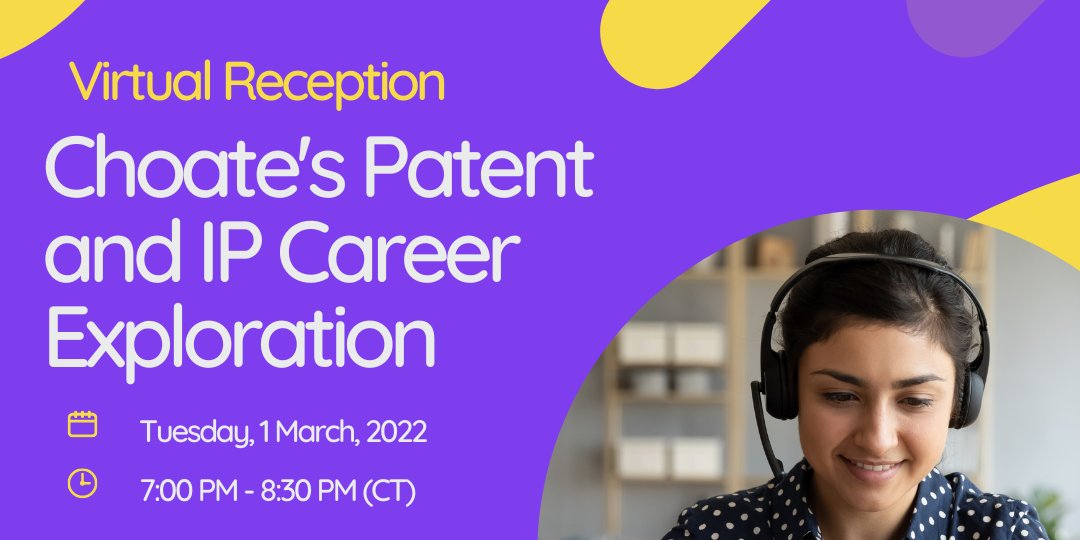 Today, 3/1, @ noon! This CHOATE events welcomes all graduate students &amp; post‐docs w/specialties in Biology, Chemistry, or Engineering, who are interested in exploring a Patent Law career. 
Sign up: spr.ly/6018Kj13A

More information on Handshake: spr.ly/6019Kj137