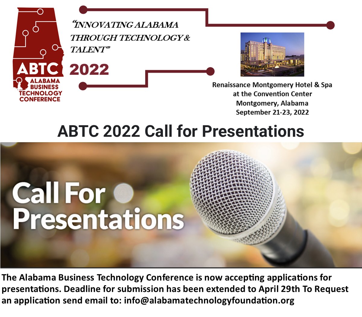 asfalabama's tweet photo. Call For Presentations for the Alabama Business Technology Conference scheduled for Sept 21-23 https://t.co/6oOHdeT093