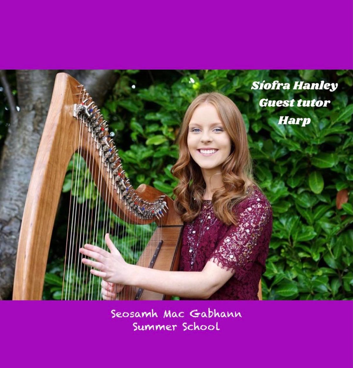 Very excited to have guest tutor, Síofra Hanley going LIVE today on our Facebook page at 6pm with a harp tutorial. Síofra is an All-Ireland Champion Harpist from County Sligo and will be replacing Éadaoin Ní Mhaicín who cannot join us today. Bígí linn! 🎶💜🎵