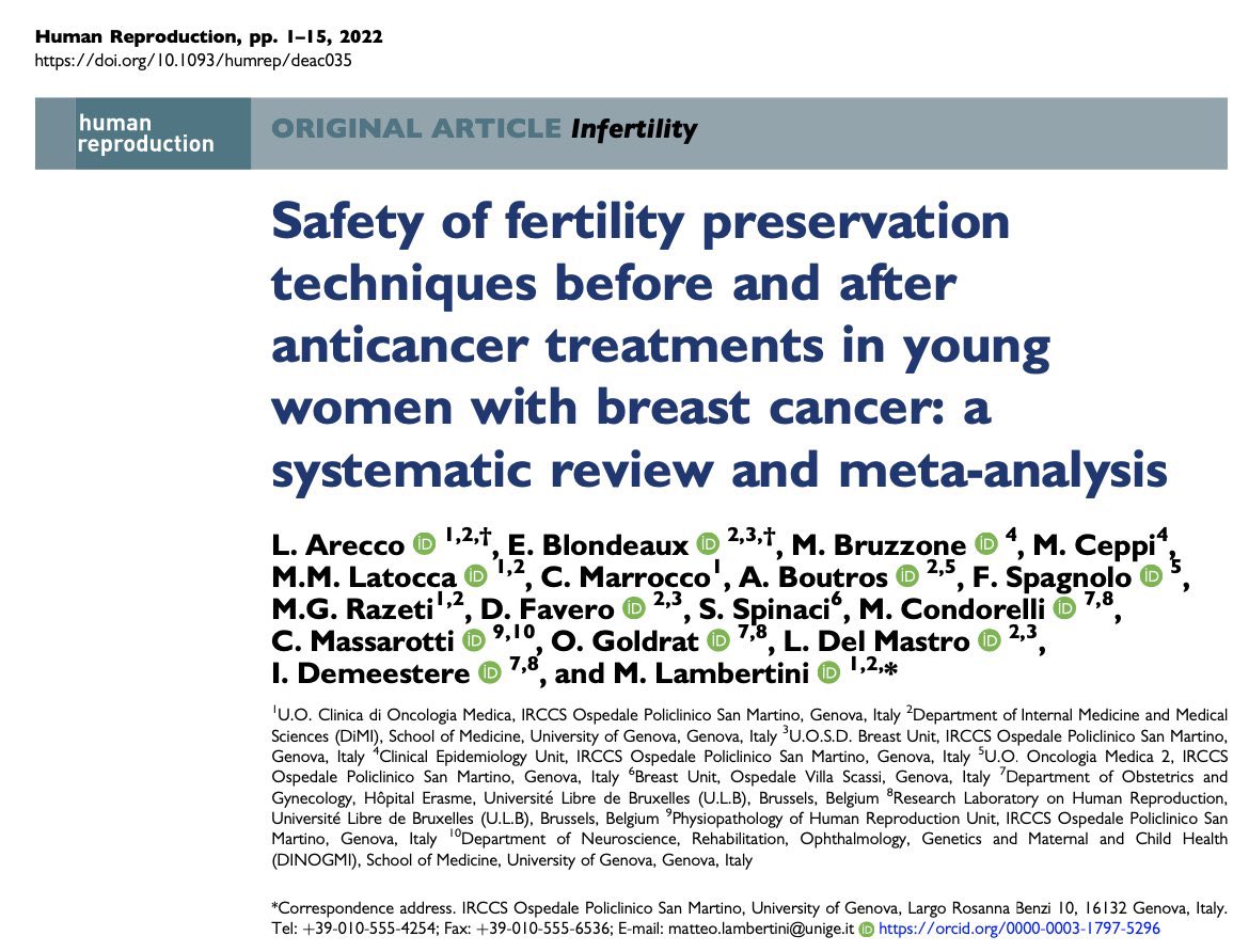 Lucarecco's tweet photo. 1/5 Thrilled to share our metanalysis finally published on @ESHRE @OUPMedicine journal #HumReprod aiming to assess the #safety of fertility preservation techniques before and after anticancer treatments in young women with #breastcancer 

📃Link: https://t.co/DsjgyeWqt2 https://t.co/T677DC5esQ
