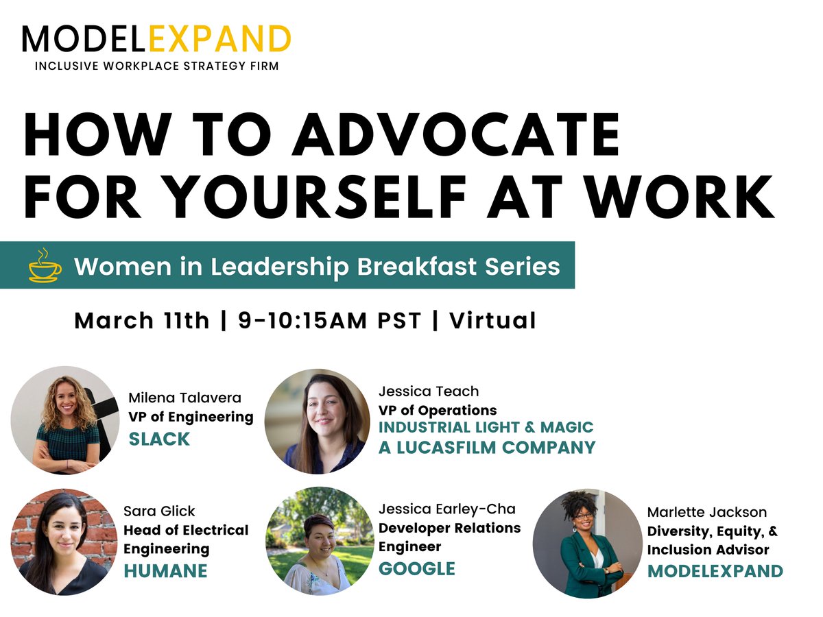 Join us for ModelExpand's: How to Advocate for Yourself at Work on 03/11, 9-10:15am PST. Panelists will share insights on how to build a roadmap for career advancement, create a strong case of accomplishments &amp; impact to present to your manager. RSVP here! bit.ly/3tm4GUt