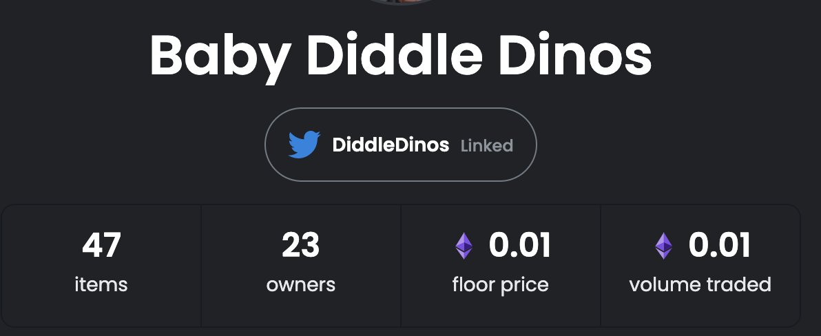 DiddleDinos's tweet photo. Baby Diddle Dinos floor price now .01 ETH! This is huge! You can get your own Baby Dino *FOR FREE* all you have to do is breed your 2 Diddle Dinos!

🦖-https://t.co/ef6Q3VItev
👶🏻🦖-https://t.co/n1wjwqHvnC

#NFT #NFTs #NFTCollection #NFTCommunity #NFTartist #DiddleDinos https://t.co/M21oJb3ZiB