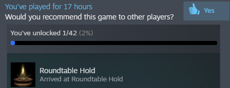 17 hours, 2%
10/10 would stray of the beaten path again
#ELDEN_RING