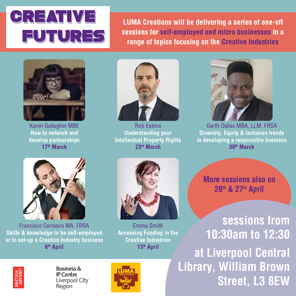 lumacreations's tweet photo. We are back in @Lpoolcentlib during March and April delivering #FREE one-off sessions with experts in their fields focusing on the #CreativeIndustries
Get in touch if you need more info
#Funding #Networking #IntellectualProperty #LiverpoolCreatives #MerseysideCreatives https://t.co/lDdGwgpmBY