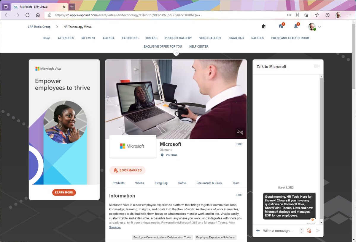mkashman's tweet photo. Good morning, #HRTech. If you have any #MSFTViva questions, we've a few people staffing our virtual booth, ready to tackle any questions and open to all feedback.

Find @Microsoft SMEs here: https://t.co/UAzqvZo9l0 @Microsoft @Microsoft365 @HRTechConf https://t.co/mIe0m71OxR