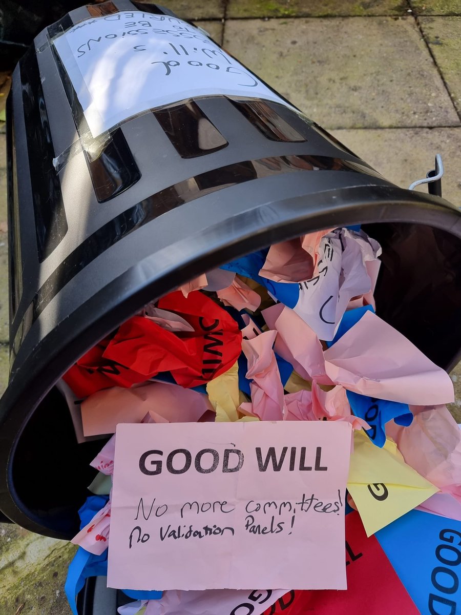 KeeleUCU's tweet photo. @trevormcmillan @KeeleUniversity #goodwillisdead #keeledifference #lovekeele No more committees! No Validation panels! https://t.co/zfKrAham2X