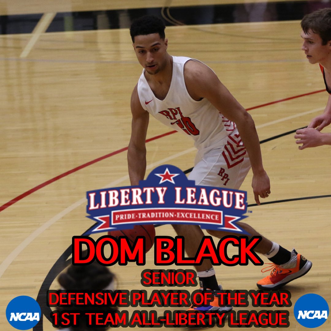 RPI_MBB's tweet image. Congrats to senior Dom Black for winning Liberty League Defensive Player of the Year, as well as earning First Team All League Honors! 🏀🔴