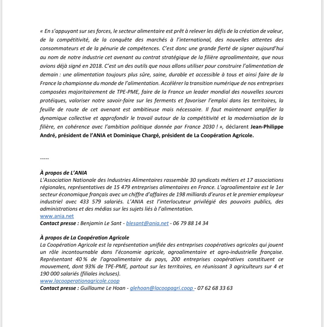 [CP] Jean-Philippe André, président du Comité stratégique de la filière agroalimentaire et de l’ANIA et <a href="/ChargeDom/">Dominique Chargé</a>, président de la <a href="/lacoopagricole/">La Coopération Agricole</a> ont signé le 1er avenant au Contrat stratégique de la filière #Agroalimentaire en présence de <a href="/J_Denormandie/">Julien Denormandie</a>  <a href="/AgnesRunacher/">Agnès Pannier-Runacher 🇫🇷🇪🇺</a> #CSFA👇