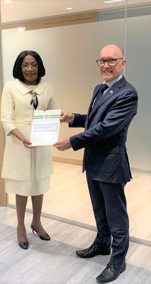 CTBTO's tweet photo. #CTBTO ES @_RobFloyd welcomed the presentation of credentials by Permanent Representative of Gabon 🇬🇦 HE Amb Mireille Sarah NZENSE in Geneva. The ES looks forward to strengthening technical cooperation with 🇬🇦, host of #IMS station #AS34 and staunch supporter of #CTBT since 2000. https://t.co/sGSwTDc2N5