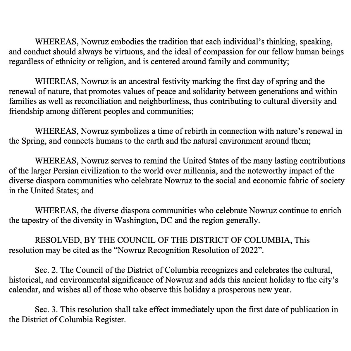 The DC City Council just passed the Nowruz Resolution that me and <a href="/niki888/">Niki نیکی</a> drafted, to recognize this ancient cultural tradition and celebrate its ideals of community &amp; reconciliation hand in hand with our natural environment.

LINK: lims.dccouncil.us/Legislation/CE…