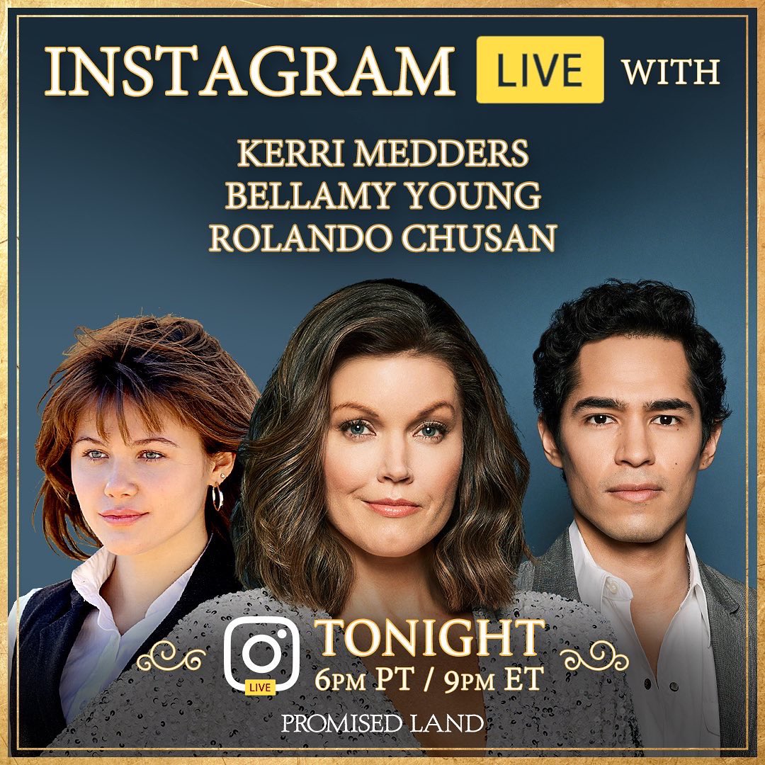 Bellamy Young (@bellamyyoung) on Twitter photo Join me & <a href="/RolandoChusan/">Rolando Chusan</a> & <a href="/kerrimedders/">Kerri Medders</a> for an #InstaLive TONIGHT at 9p ET to dish all about #PromisedLand - & answer your questions! Hope everyone's having a GREAT day- can't wait to see you in a bit! An all-new ep is on #HULU RN- we don't wanna spoil anything 4 you!❤️🎉❤️🎉❤️ Join me & <a href="/RolandoChusan/">Rolando Chusan</a> & <a href="/kerrimedders/">Kerri Medders</a> for an #InstaLive TONIGHT at 9p ET to dish all about #PromisedLand - & answer your questions! Hope everyone's having a GREAT day- can't wait to see you in a bit! An all-new ep is on #HULU RN- we don't wanna spoil anything 4 you!❤️🎉❤️🎉❤️
