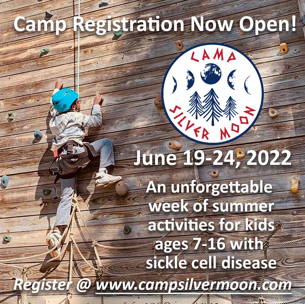 Kids ages 7-16 with #sicklecell disease - and their siblings - can climb to new heights this summer at @indiana_htc's Camp Silver Moon! We're now accepting registrations at campsilvermoon.com for campers to join us June 19-24.