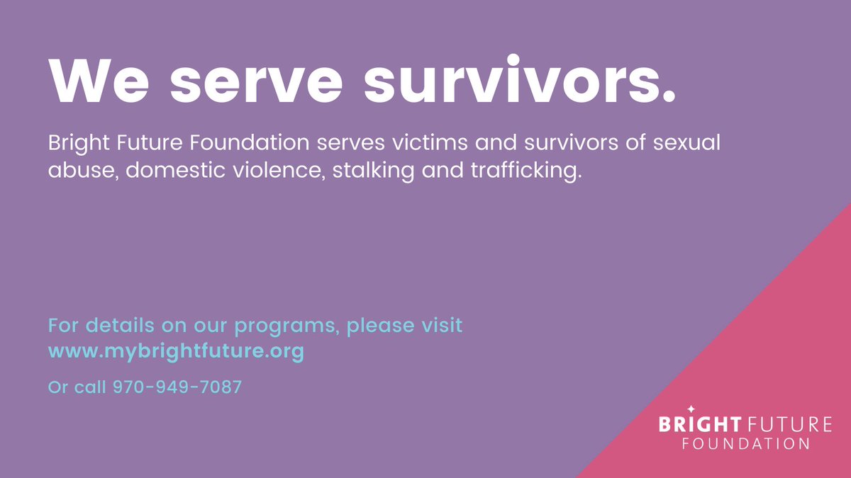 BrightFutureEC's tweet image. We are here for survivors in #EagleCounty. Our hotline is available 24/7 in English and Spanish &amp;gt; (970) 949-7086.