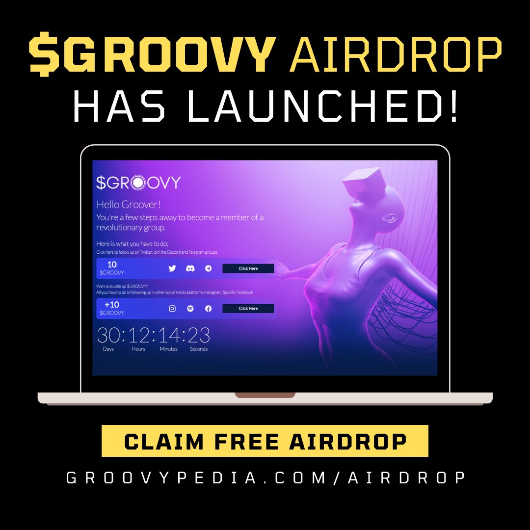 groovypedia's tweet photo. $GROOVY Token Has Launched! Click the link to participate ➡️ https://t.co/YIa5YSNgyI

🚀 #Airdrop: Groovypedia
💰 Amount: 10+10 $GROOVY
📊 Exchange: Roll - Uniswap (Soon)
📅 End Date: 1st April, 2022
📼 More Info: Roll  https://t.co/bdmyPI70eV✅

#Airdrops #tokenlaunch https://t.co/70VukmkQKV
