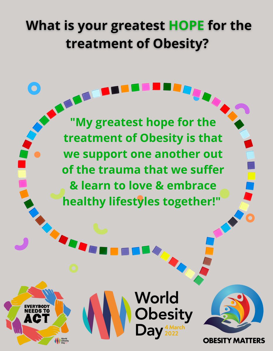 ObesityMatters's tweet photo. The Obesity Matters community is answering the question: "What is your greatest HOPE for the treatment of obesity?" #WorldObesityDay #EverybodyNeedsToAct #WOD2022 #ObesitySupport #AdvocatingForEquality @WorldObesityDay @WorldObesity https://t.co/8UF1JG15c5