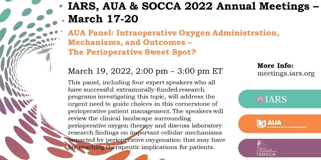 IARS360 (@iars360) on Twitter photo Check out the <a href="/AUA_Anesthesia/">Association of University Anesthesiologists</a> Panel: Intraoperative Oxygen Administration, Mechanisms, and Outcomes - The Perioperative Sweet Spot? On 3/19 at 2pm ET with Drs. Frederic Billings, Cynthia Ju, Ines Koerner and Shahzad Shaefi <a href="/iars360/">IARS360</a> #iars22 #aua22 <a href="/ftbIV/">Frederic T. (Josh) Billings IV, MD, MSc</a> meetings.iars.org Check out the <a href="/AUA_Anesthesia/">Association of University Anesthesiologists</a> Panel: Intraoperative Oxygen Administration, Mechanisms, and Outcomes - The Perioperative Sweet Spot? On 3/19 at 2pm ET with Drs. Frederic Billings, Cynthia Ju, Ines Koerner and Shahzad Shaefi <a href="/iars360/">IARS360</a> #iars22 #aua22 <a href="/ftbIV/">Frederic T. (Josh) Billings IV, MD, MSc</a> meetings.iars.org