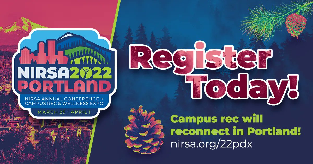 We can't wait to see you in Portland in just a few weeks! There's still time to register for #NIRSA2022! Don't miss out—register today! buff.ly/3sEOFbZ