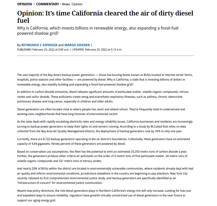 California businesses are increasingly turning to diesel-powered back-up generators, known to release greenhouse gas toxins into the air. Why is CA, which invests billions in renewables, also expanding a diesel powered shadow grid? More <a href="/MercNews/">Mercury News</a> hubs.li/Q0156Y1-0