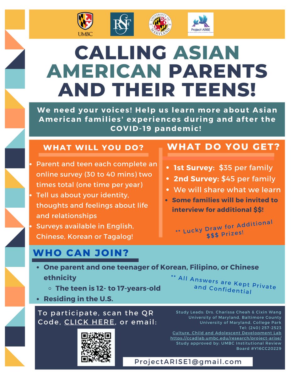 Please help us recruit Chinese, Korean, and Filipino American parents and adolescents!! Share our flyer widely (surveys &amp; interviews available in English, Korean, Tagalog, and Chinese)!