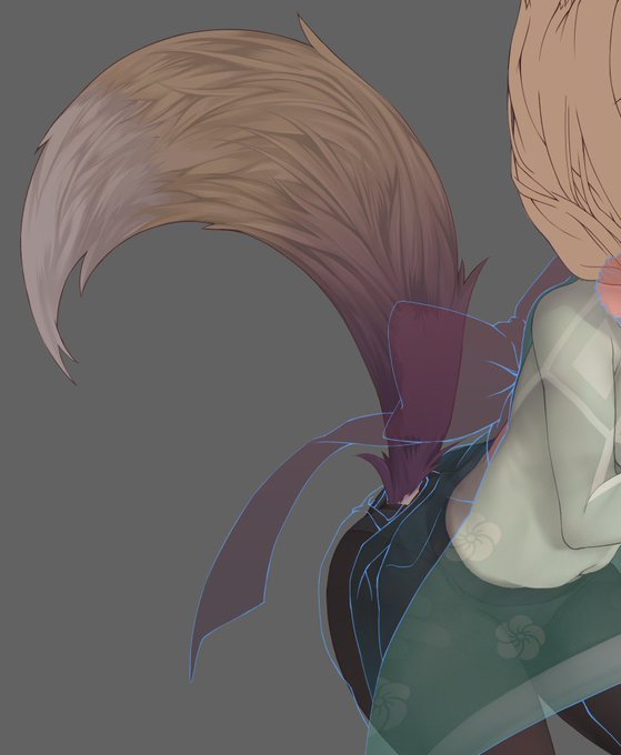 J・■ビラ  「おんやぁ?あーこれはいけませんね。」
キ■ワザ3「完っ全に(差分を)忘れてますね。」
…しっぽのもふもふ感が出せているかいまいち不安。 