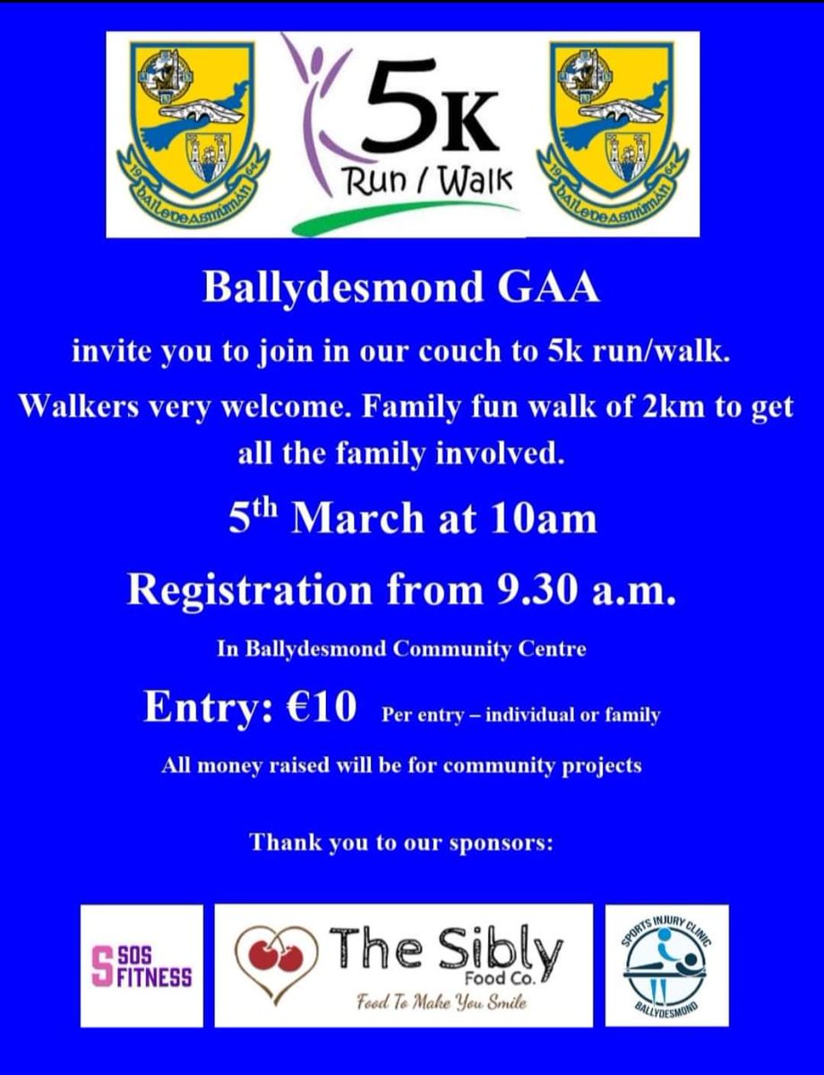 ballydesmondgaa's tweet photo. Please share this post and spread the word.
It will be a great occasion for everyone. 🚶‍♂️🚶‍♀️🏃‍♂️🏃‍♀️ https://t.co/g3FsBhTGW2