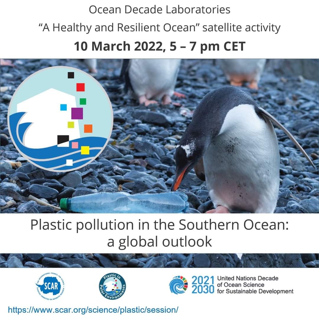 SAVE THE DATE
10 March 2022, 5 - 7 pm CET

Join our panel discussion on #plasticpollution in the Southern Ocean, part of the #OceanDecade 🌊
👉To register: scar.org/scar-news/plas…
Speakers TBA

#Antarctica #microplastics  #environment #pollution #webinar #ocean