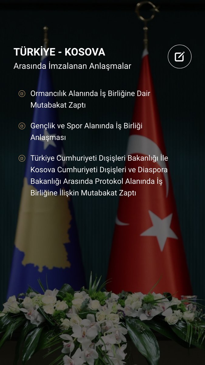 Cumhurbaşkanımız <a href="/RTErdogan/">Recep Tayyip Erdoğan</a> ile Kosova Cumhurbaşkanı Vjosa Osmani-Sadriu, iki ülke arasında 3 anlaşmaya imza attı.