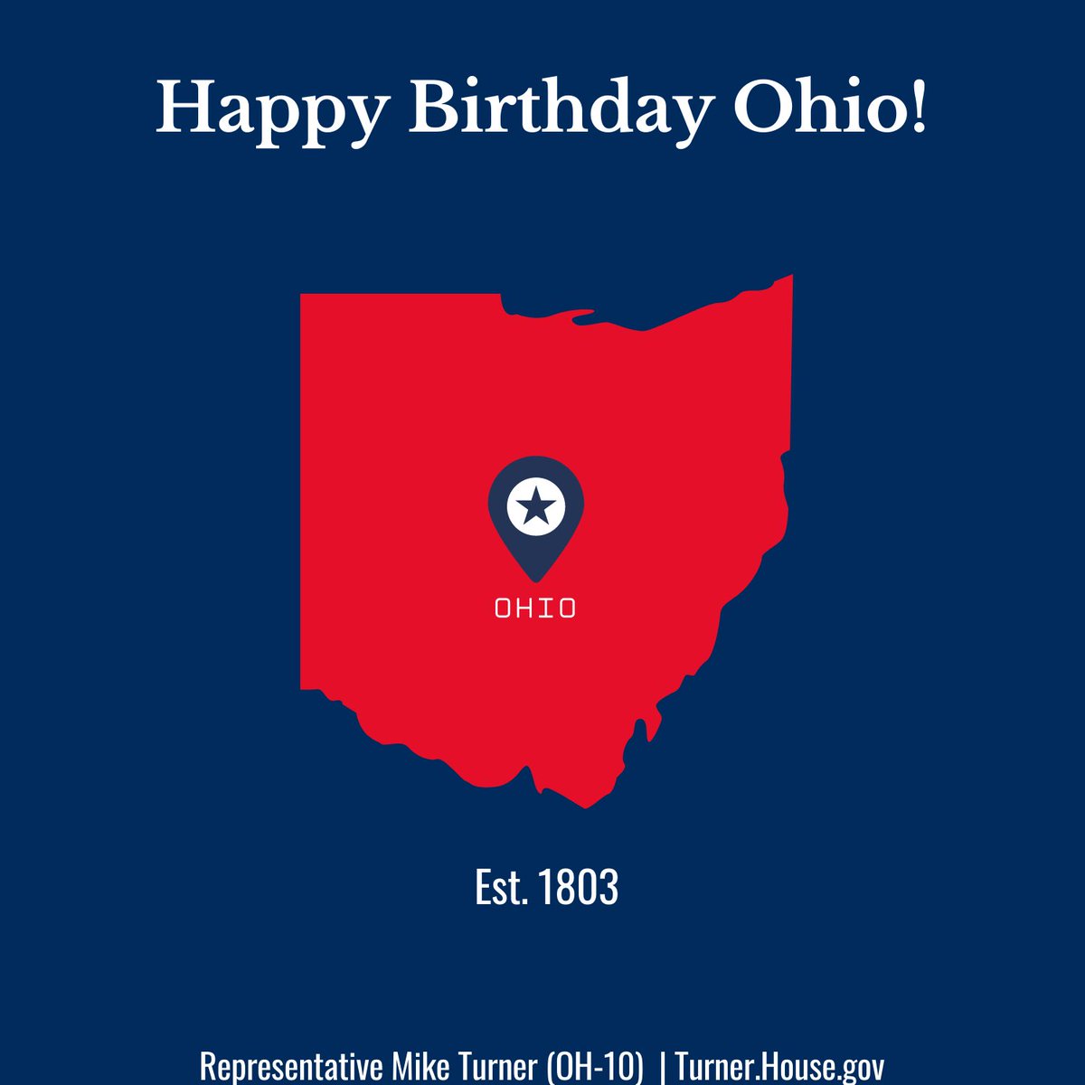 RepMikeTurner's tweet photo. 219 years ago, Ohio became the 17th state to join the Union. Happy Birthday Ohio! 🎂 https://t.co/7TeziIQsV6