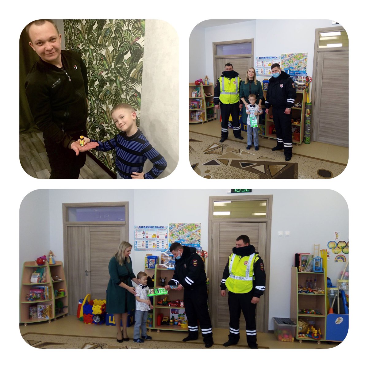 1 марта прошло вручение памятных призов участнику акции "Папу поздравляем, о ПДД напоминаем" Халину Илье. Беседу с детьми средней группы "Знайки" и торжественное вручение призов провели сотрудники Госавтоинспекции ДПС ГИБДД ОМВД лейтенанты полиции Андриянов В. С., Васильев А. А.