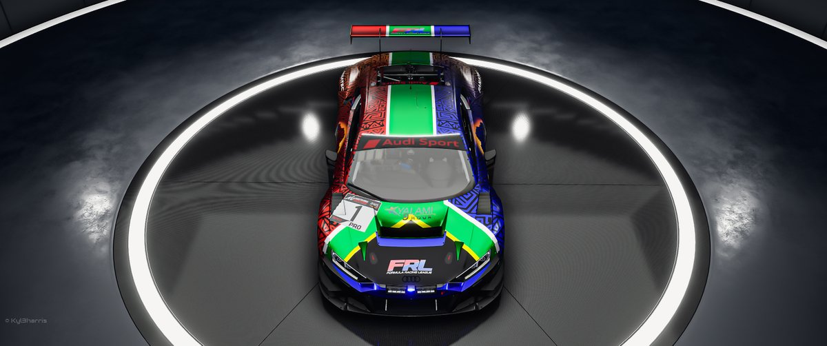 TheLiveryDoctor's tweet photo. The FRL @audisport R8 Evo livery for their upcoming @EuropeanSeries Kyalami 9Hr event.

I wanted them to stand out with a beautiful livery showcasing the fantastic colours and diversity of South Africa

#beacc #kunos #505games #virtualphotography #design #GT3 https://t.co/qk7yjCGBnN