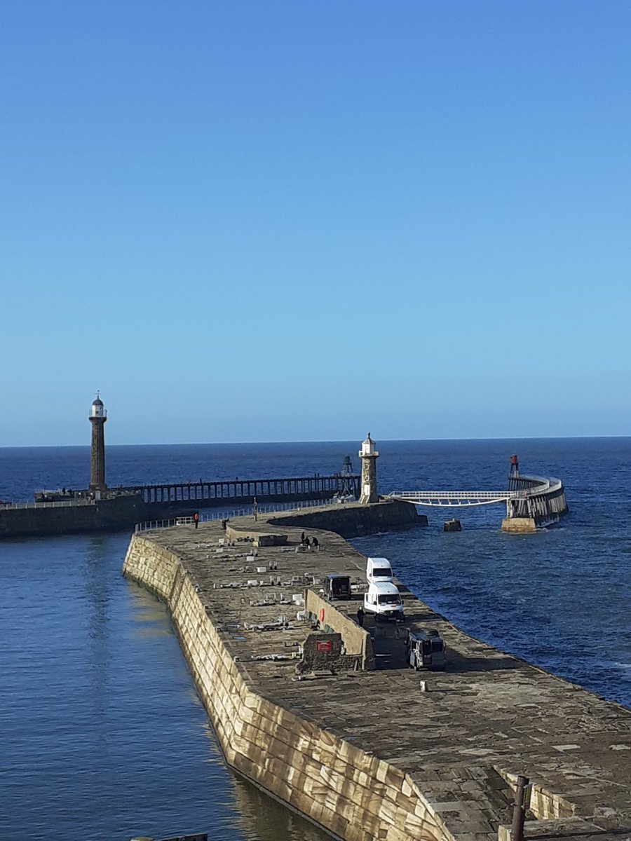 JudgesWhitby's tweet photo. Lovely day in #Whitby, #fireworks for #tonight (1 March 2022)  being assembled on the East Pier https://t.co/yD8hzSl5nt