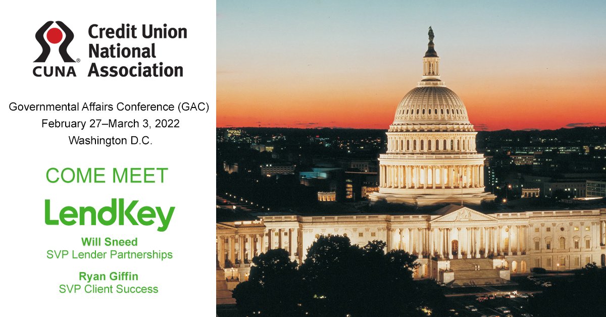 LendKey's tweet photo. We are excited to be back in Washington D.C. this week to meet with credit unions. LendKey's VP, Lender Partnerships, Will Sneed and SVP, Client Success, Ryan Giffin are attending events this week, we look forward to connecting with you. #CUNAGAC #lendingmadesimple https://t.co/hJKi38Xjlg