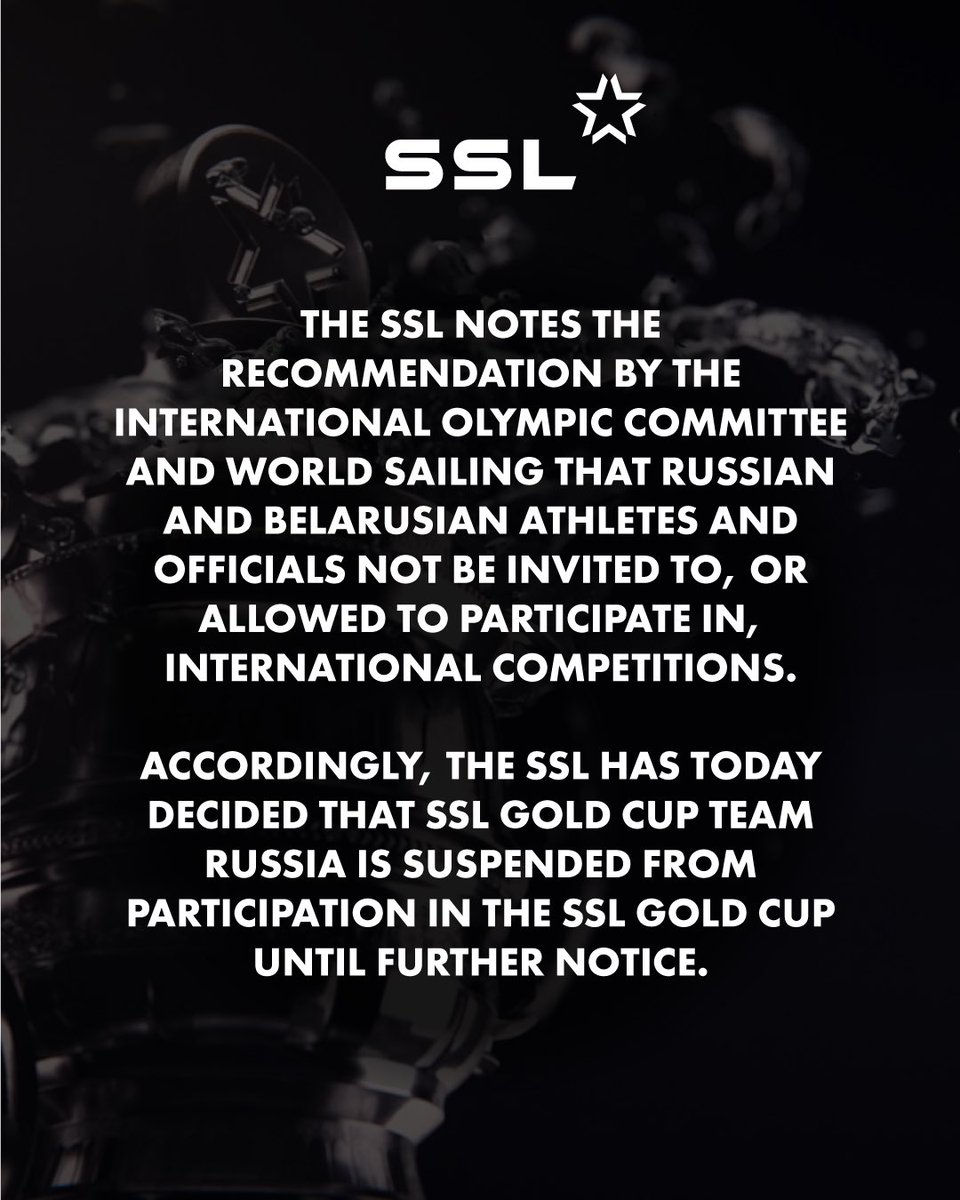 SSL statement concerning the developing international situation following the IOC and World Sailing recommendation
