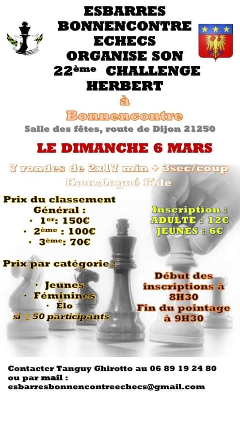 esbarre_echecs's tweet photo. Notre club organise ce dimanche à Bonnencontre notre traditionnel rapide. 
#echecEsbarres #Ffechecs https://t.co/crmYd6EZdo