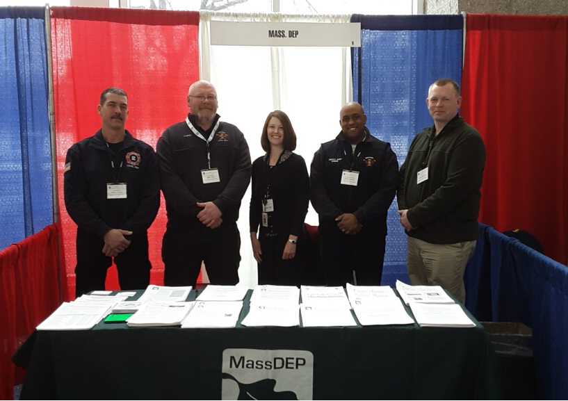 Staffers <a href="/MassDEP/">MassDEP</a> are attending the FCAM Professional Development Conference this week at <a href="/DCUCenter/">DCU Center</a> in #Worcester. We're in Booth 9, seen here with #Groton &amp; #Ayer Fire Departments. FCAM is Fire Chiefs Association of Massachusetts <a href="/MassFireChiefs/">FCAM</a>