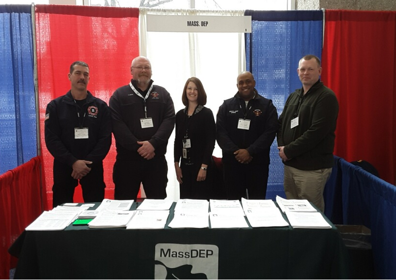 Staffers @MassDEP are attending the FCAM Professional Development Conference this week at @DCUCenter in #Worcester. We're in Booth 9, seen here with #Groton & #Ayer Fire Departments. FCAM is Fire Chiefs Association of Massachusetts @MassFireChiefs