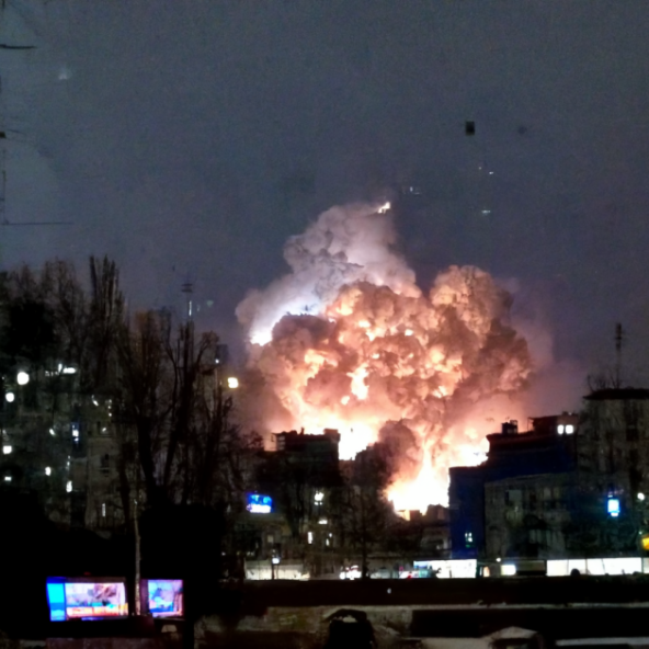 moultano's tweet photo. CLIP guided diffusion models are nearing fake news quality. These images were generated from the prompt "#BREAKING: Massive explosion reported over Kharkiv, Ukraine." https://t.co/njpy51Zdq1