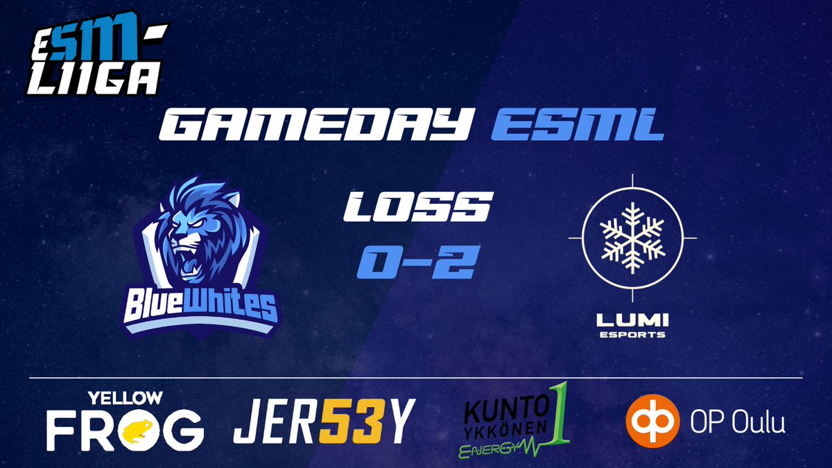 BlueWhites's tweet photo. First ESML game is over. The show was awesome🔥
GGWP @LUMI_Esportscs and our team!
Game ended in 0-2 loss for us.
#ESML #BlueWhitesEsports #esportsfi #csgofi @esmliiga https://t.co/4Yr0rXFJiQ