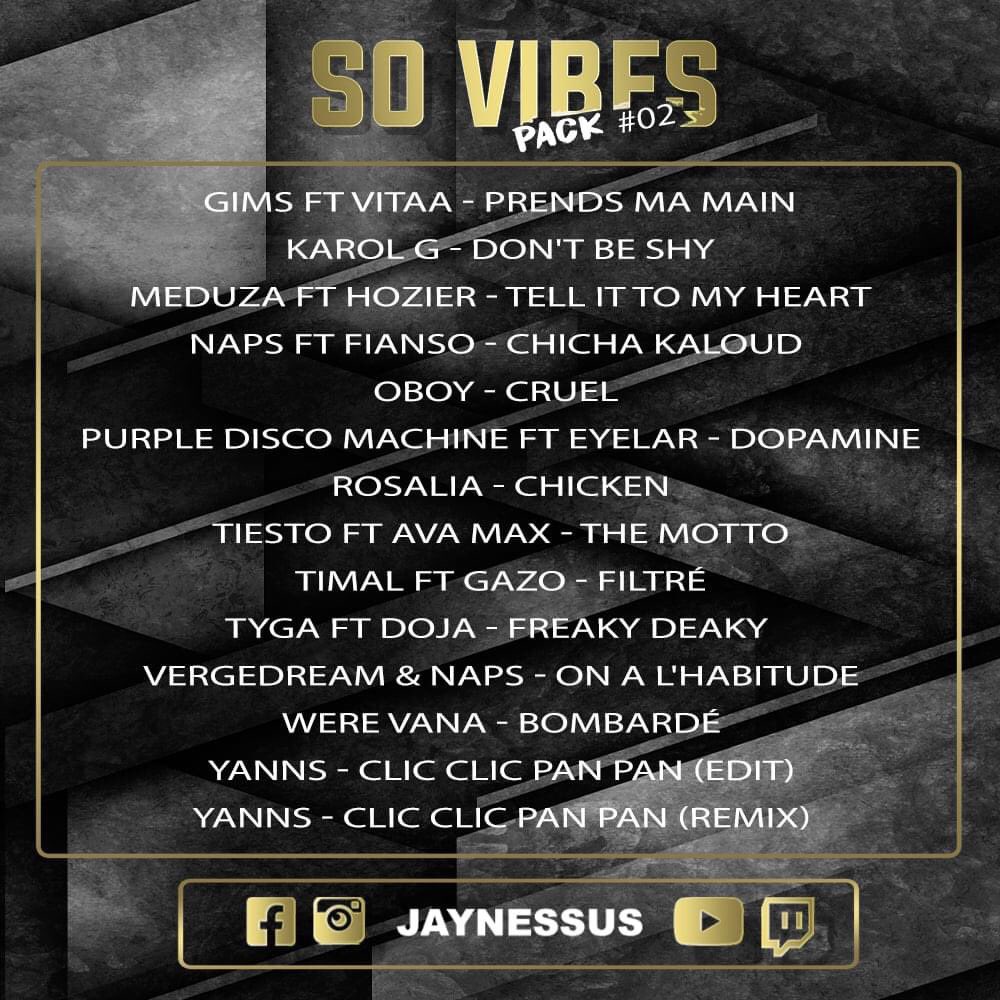 JayNessus's tweet photo. 🆕 SO VIBES PACK#02 🆕
ℹ️ Retrouve moi sur mes différentes plateformes:
➡️ https://t.co/uTWPrJuaGh​
Bon mix a tous !
Lien de téléchargement: 👇
➡️ : https://t.co/JEBFCXGjBg
#FreeDownload #EditPack #Twitter #hypeddit https://t.co/hCFaL5aYhU
