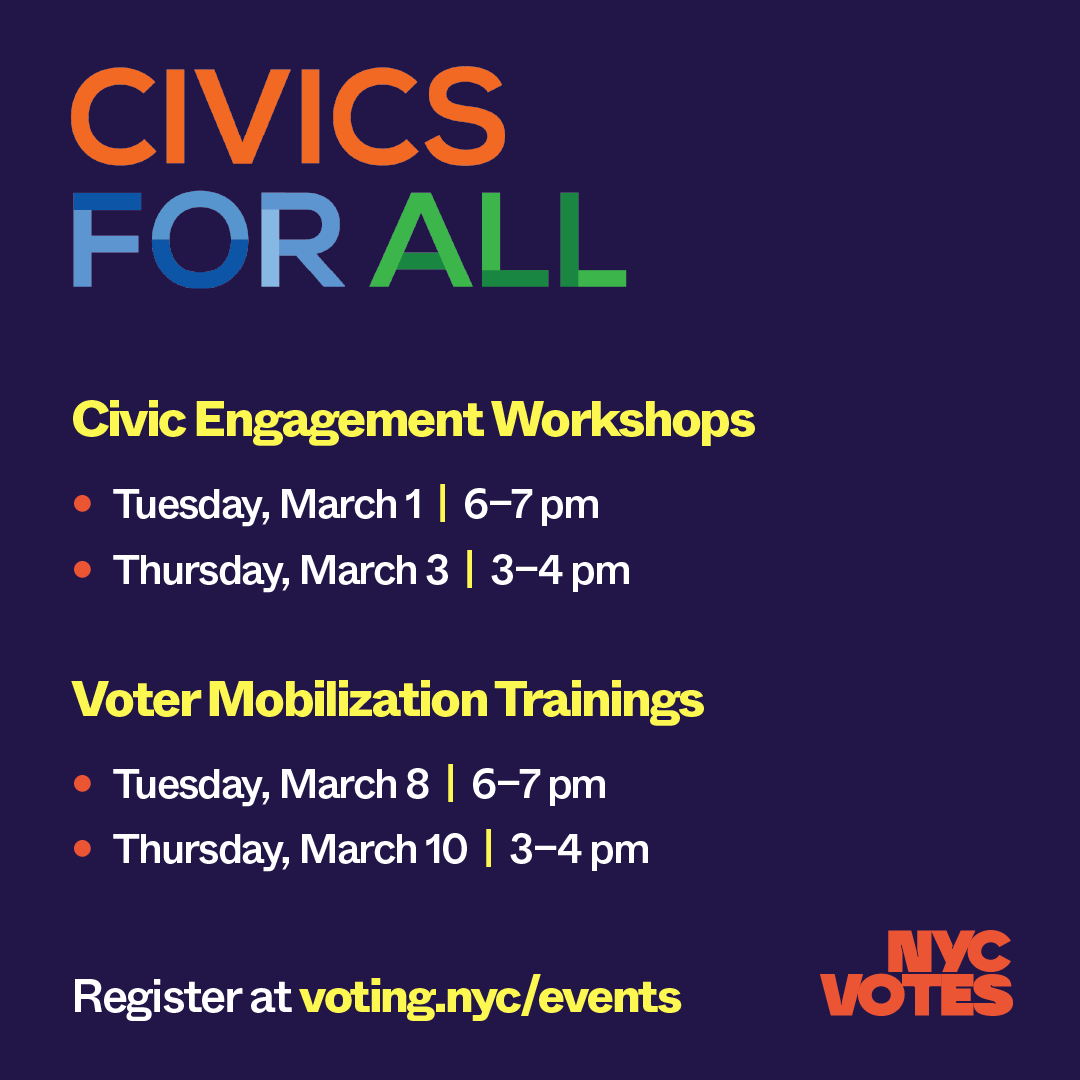 Your civics homework for this week? Attend a <a href="/Civics_For_All/">Jenna Ryall</a> x @nycvotes workshop! RSVP at voting.nyc/events