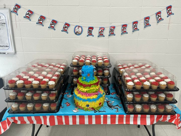 We are celebrating Dr. Seuss's birthday a day early with cupcakes, Seuss shirts, and a whole lot of reading! #pesleads #readacrossamerica